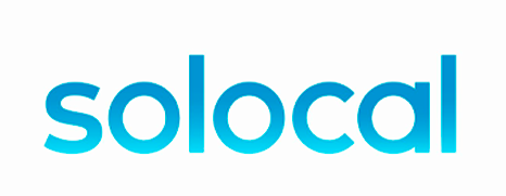 L'image montre le mot solocal en lettres minuscules, écrit dans une police bleue dégradée sur fond blanc.