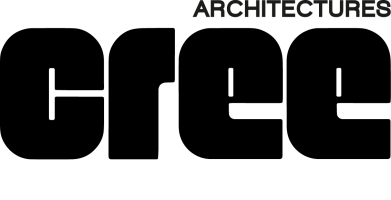 Logo en texte noir avec le mot « cree » en grandes lettres minuscules et grasses, avec le mot « ARCHITECTURES » en lettres majuscules plus petites au-dessus du coin supérieur droit de « cree ».
