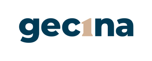 Le mot gecina en lettres minuscules bleu foncé, avec la lettre i remplacée par le chiffre 1 en beige.