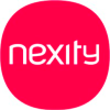 L'image montre le logo Nexity, comportant le mot nexity en lettres minuscules blanches sur un fond carré arrondi rouge vif.