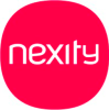 L'image montre le logo Nexity, comportant le mot nexity en lettres minuscules blanches sur un fond carré arrondi rouge vif.