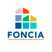 L'image montre le logo Foncia avec des formes géométriques colorées formant un bâtiment au-dessus du mot FONCIA en bleu, souligné par une ligne orange.
