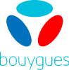 Logo Bouygues Telecom composé de trois formes ovales (une bleu clair, une bleu foncé, une rouge) formant un motif triangulaire au-dessus des mots bouygues TELECOM en bleu clair sur fond noir.