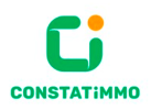 Logo abstrait vert et orange ressemblant aux lettres C et i, avec le mot CONSTATIMMO en lettres majuscules vertes en gras en dessous sur un fond blanc.