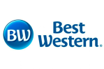 Logo Best Western comportant une icône circulaire bleue avec des lettres BW blanches à côté des mots Best Western en texte bleu sur fond blanc.