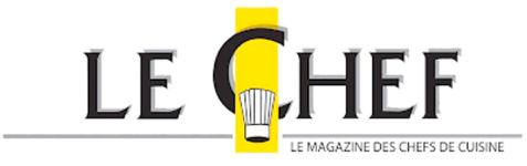 Logo du magazine Le Chef. La lettre C de CHEF est jaune et agrandie, avec une toque à sa base. En dessous, le slogan est : « Le magazine des chefs de cuisine ».