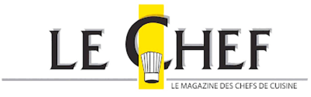 Logo du magazine Le Chef. La lettre C de CHEF est jaune et agrandie, avec une toque à sa base. En dessous, le slogan est : « Le magazine des chefs de cuisine ».