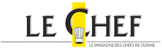 Logo du magazine Le Chef. La lettre C de CHEF est jaune et agrandie, avec une toque à sa base. En dessous, le slogan est : « Le magazine des chefs de cuisine ».