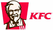 Le logo KFC présente une illustration stylisée d'un homme souriant avec des lunettes, une barbiche et un nœud papillon, à côté des lettres rouges KFC sur fond blanc.