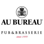 Logo pour AU BUREAU Pub & Brasserie comportant un écusson au-dessus du nom et la phrase depuis 1989 écrite en rouge en dessous.